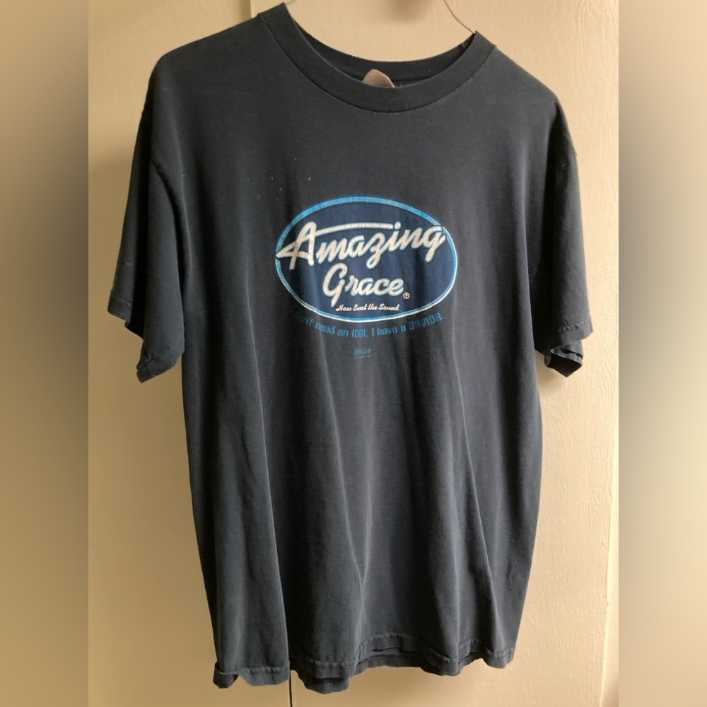 Navy Blue Vintage unisex American Idol Logo AMAZING GRACE Religous God medium